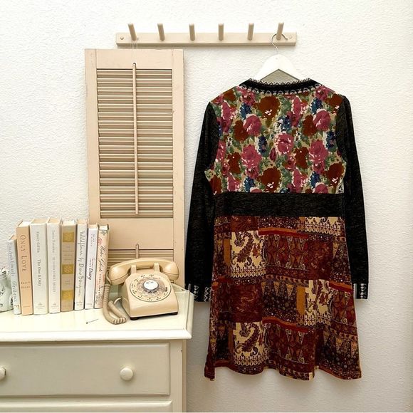 Fashion Fuse, Mixed Media Print Long Sleeve Dress, Floral, Paisley Fall … - Picture 5 of 8